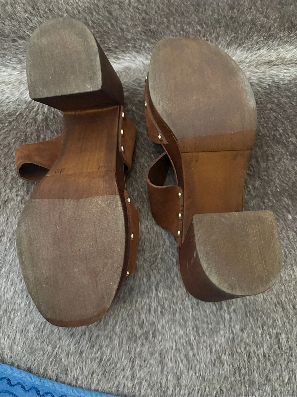Brown Suede Double-Strap Platform Slide Sandals Italy 7.5 comfy